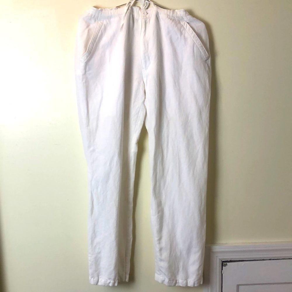 Cubavera White Wide Leg Drawstring Pull On Linen Pants - Size Medium